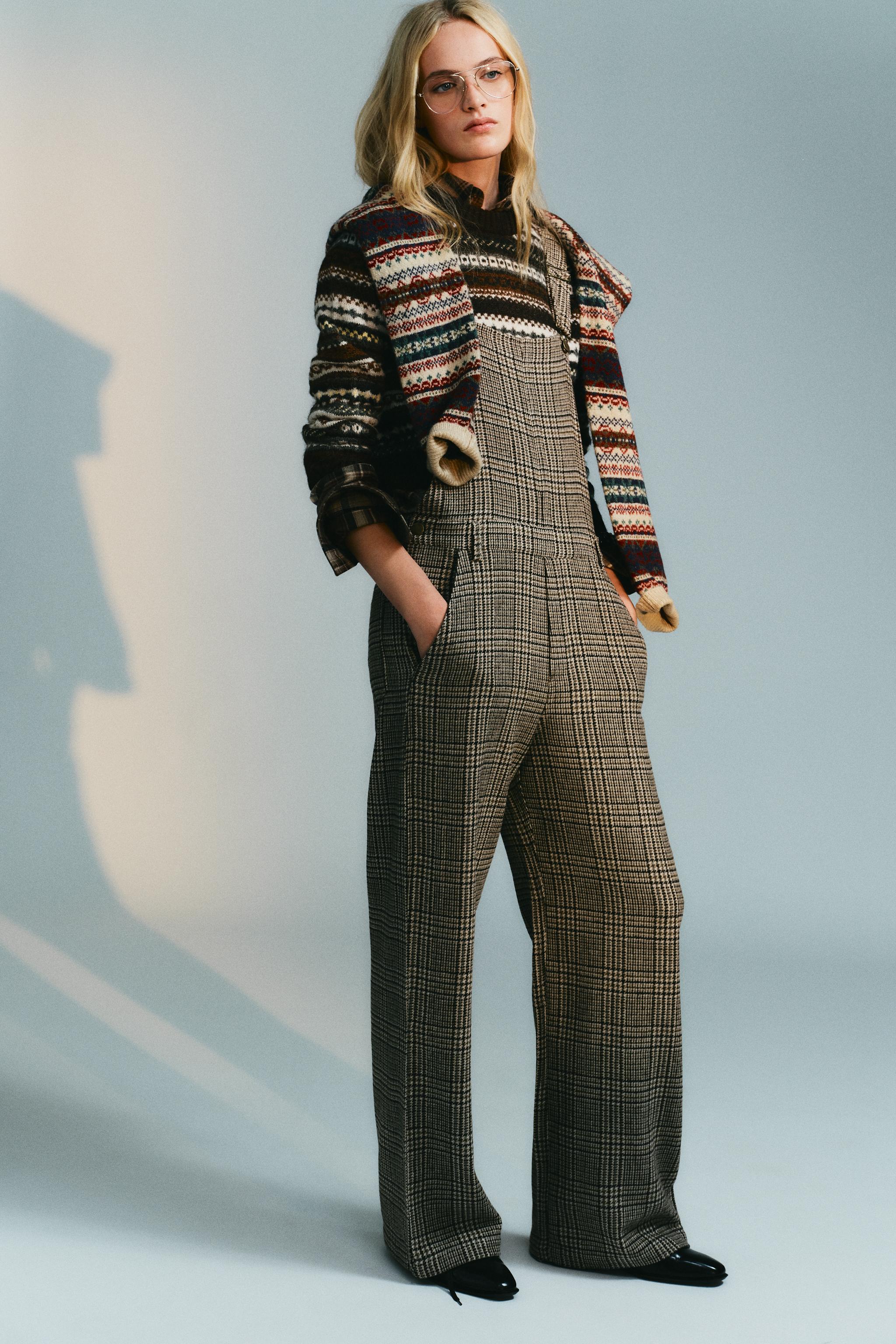 PLAID WOOL BLEND LONG JUMPSUIT